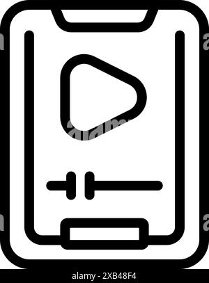 Simple, bold, black and white icon of a smartphone showing a video player interface with a play button and progress bar Stock Vector