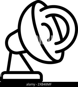 Simple black and white line drawing of a satellite dish receiving a signal Stock Vector