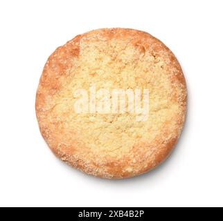 Top view of whole round lemon cake topped with streusel isolated on white Stock Photo