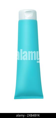 Front view of blank turquoise plastic cosmetic tube isolated on white Stock Photo