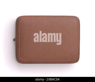 Top view of old brown jewelry gift case isolated on white Stock Photo