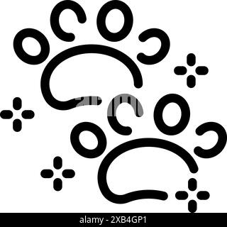 Simple black outline of two paws leaving a trail in fresh snow with sparkles Stock Vector
