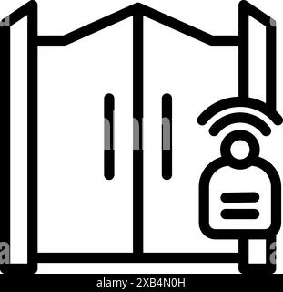 Security personnel is opening a gate with an automatic system for a person requesting access Stock Vector