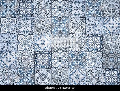 Background of blue vintage ceramic tiles Stock Photo