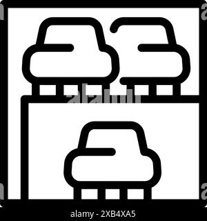 Parking garage icon depicting cars parked on two levels representing urban infrastructure and transportation Stock Vector