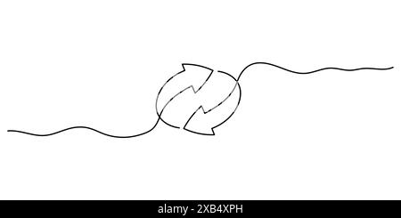 Continuous line design with arrows pointing in a circle. Single-line decorative elements drawn on a white background. Minimalist graphics of processin Stock Vector
