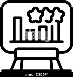 Businessman is giving a presentation about achieving success, pointing at a flip chart with a growing bar chart and stars Stock Vector
