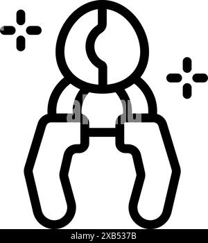 Simple icon of a nutcracker tool cracking a nut open with shell fragments flying out Stock Vector