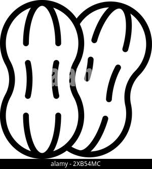 Simple black and white line art icon of two peanuts still in their shell Stock Vector