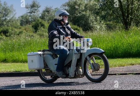 Stony Stratford,UK - June 2nd 2024: 1971 Velocette classic motorcycle on a British country road Stock Photo