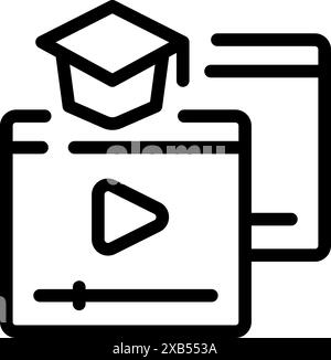 Icon depicting online education with a graduation hat signifying the completion of online courses Stock Vector