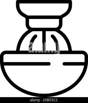 Citrus juicer is pressing down on a halved citrus fruit, making fresh juice Stock Vector