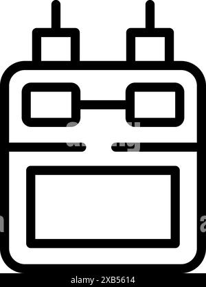 Simple black and white icon of a remote control, featuring two antennas and a blank screen, ideal for representing drone or vehicle operation Stock Vector