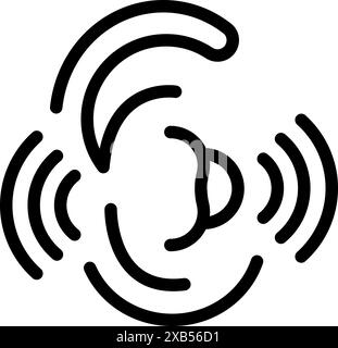 Black and white icon of a sound wave detection system with waves radiating from an ear shape Stock Vector