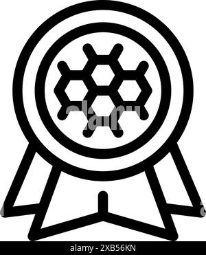 Round award ribbon featuring a honeycomb pattern symbolizing achievement in innovation and teamwork Stock Vector