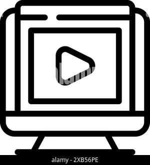 Simple outline icon representing a desktop computer displaying a video streaming platform interface Stock Vector