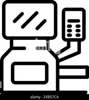 Icon of industrial equipment operating with control panel displaying manufacturing data Stock Vector