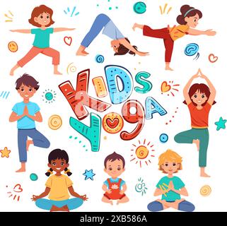 Kids Yoga Horizontal Banners Design Concept. Colorful kids yoga class Stock Vector