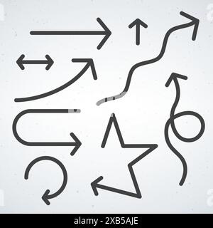 Set of linear arrows of different shapes and directions. Stock vector illustration isolated Stock Vector