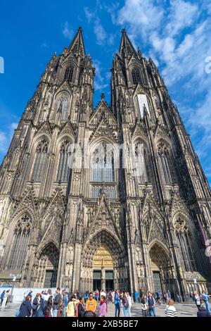 Cologne, Germany - May 22, 2024 : Panoramic view of tourist at the impressive Dom Cathedral of Saint Peter in Cologne Germany Stock Photo