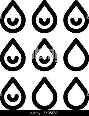 Simple icon set representing water drops with different filling levels, perfect for raising awareness about water scarcity Stock Vector