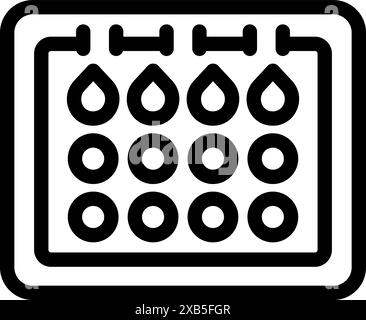 Simple black and white icon of a menstrual calendar, useful for representing period tracking Stock Vector