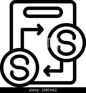 Line icon of a money transaction with two arrows pointing to dollar coins, perfect for finance related projects Stock Vector