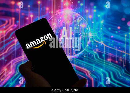 Brussels, Belgium. 10th June, 2024. The Amazon logo is being displayed on a smartphone, seen in this photo illustration. Taken in Brussels, Belgium. On June 10, 2024. (Jonathan Raa/Sipa USA) *** Strictly for editorial news purposes only *** Credit: Sipa USA/Ģ����ý Live News Stock Photo
