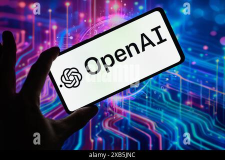 Brussels, Belgium. 10th June, 2024. The Open AI logo is being displayed on a smartphone, seen in this photo illustration. Taken in Brussels, Belgium. On June 10, 2024. (Jonathan Raa/Sipa USA) *** Strictly for editorial news purposes only *** Credit: Sipa USA/Alamy Live News Stock Photo