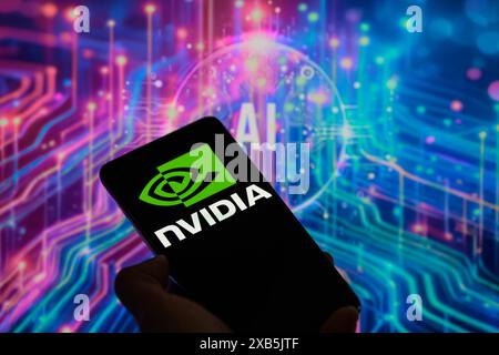 Brussels, Belgium. 10th June, 2024. The NVIDIA logo is being displayed on a smartphone, seen in this photo illustration. Taken in Brussels, Belgium. On June 10, 2024. (Jonathan Raa/Sipa USA) *** Strictly for editorial news purposes only *** Credit: Sipa USA/Ģ����ý Live News Stock Photo