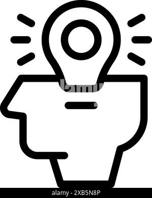 Line drawing of a human head profile with a light bulb above showing imagination and idea Stock Vector