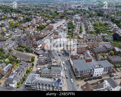 Aerial view of Wimbledon Village looking south along High Street Wimbledon, Wimbledon, SW19, London, UK. Stock Photo