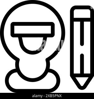 Construction worker wearing a protective helmet is depicted next to a pencil, symbolizing the crucial role of blueprints in construction projects Stock Vector