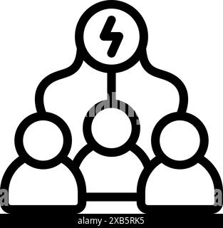 Team of three people are sharing an energy symbol, representing a brainstorming session Stock Vector