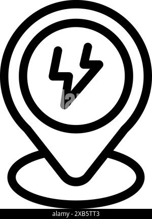 Black outline icon representing the location of an electric vehicle charging station Stock Vector