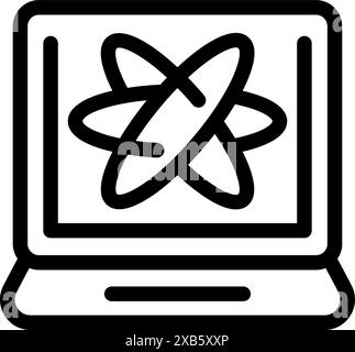 Laptop displaying an atom icon, symbolizing the study and research of nuclear physics Stock Vector