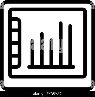 Black outline icon of a digital tablet displaying a bar chart with increasing values, symbolizing positive business trends Stock Vector