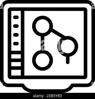 Line art icon of software development process with connected data points on a computer screen Stock Vector