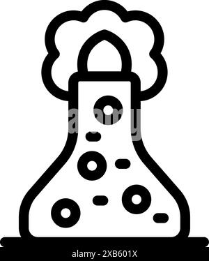 Line drawing of a chemical reaction happening in a flask with bubbles coming out of it Stock Vector
