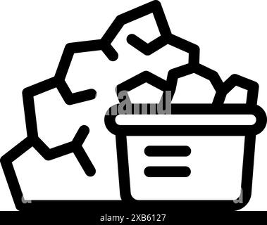 Line icon of a pickaxe hitting a digital coin, representing cryptocurrency mining Stock Vector