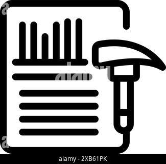 Simple data mining icon with hammer hitting a paper with graph on it Stock Vector