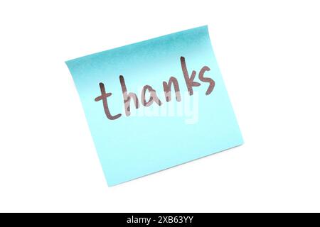 Sticky note with word THANKS on white background Stock Photo
