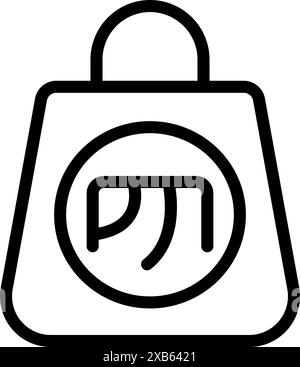 Line icon representing a shopping bag with a currency symbol, referring to a payment or purchase using russian rubles Stock Vector