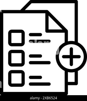 Simple icon depicting a checklist with a plus sign, representing adding a new item Stock Vector
