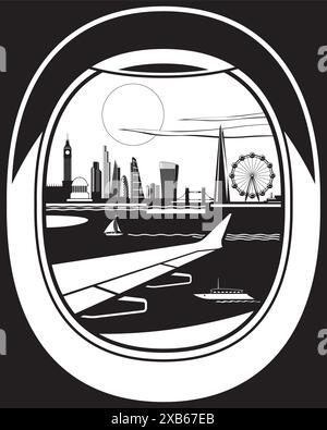 View from passenger aircraft to London – vector illustration Stock Vector