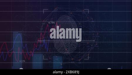 Digital fingerprint and data graphs displayed on screen Stock Photo