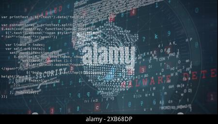 Digital code and text forming fingerprint with MALWARE DETECTED in red Stock Photo