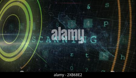 Digital scanning interface with symbols and numbers on screen Stock Photo