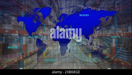 Digital world map showing various numerical data points Stock Photo