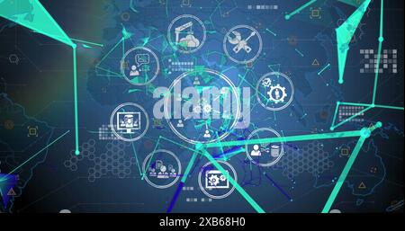 Digital interface displaying various technology and network icons Stock Photo